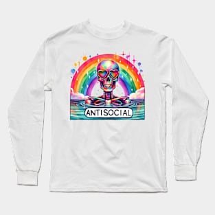 "Antisocial" Skeleton and Rainbow Long Sleeve T-Shirt